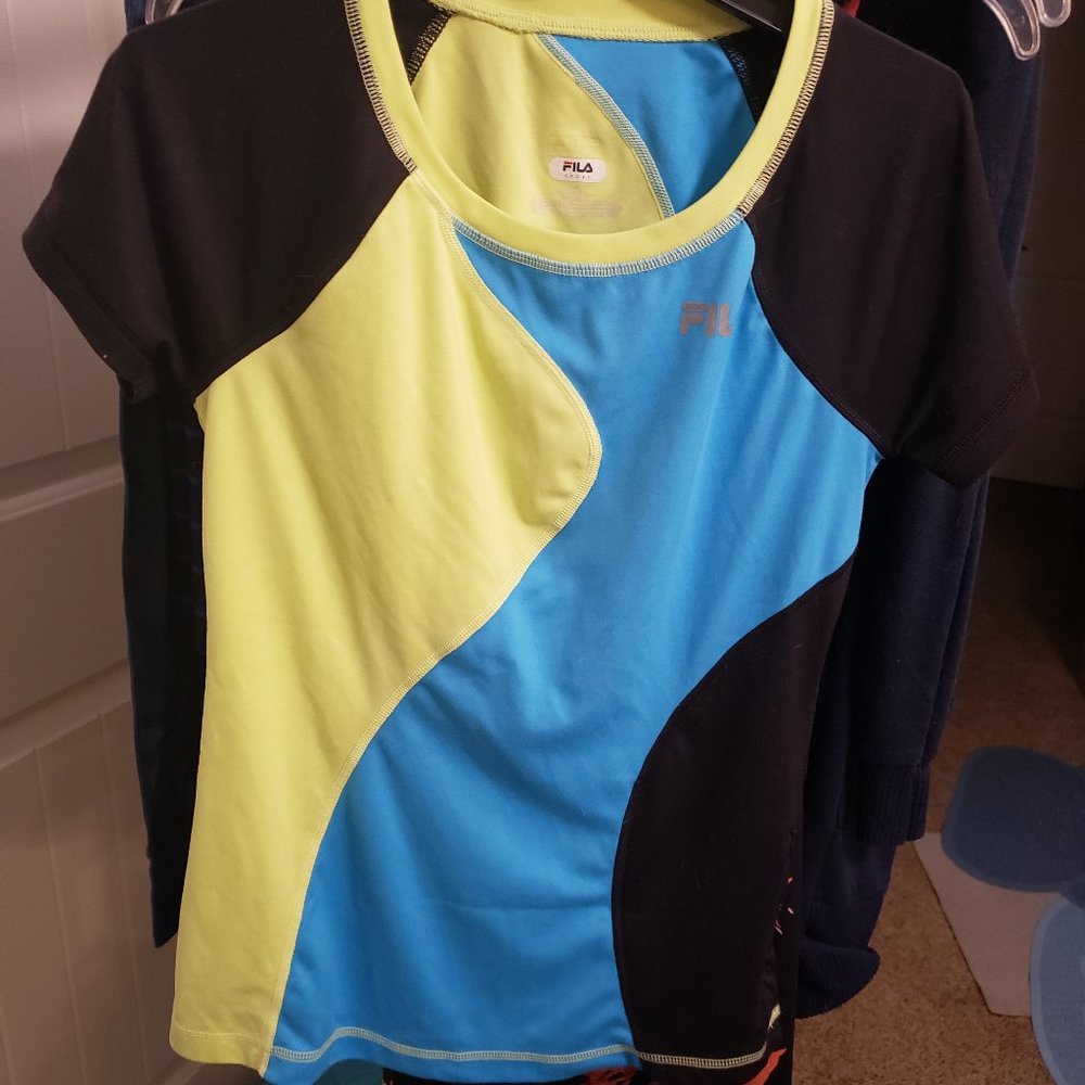 Gently Worn XS Fila Sweat Wicking T-shirt, Blue, Black and Green